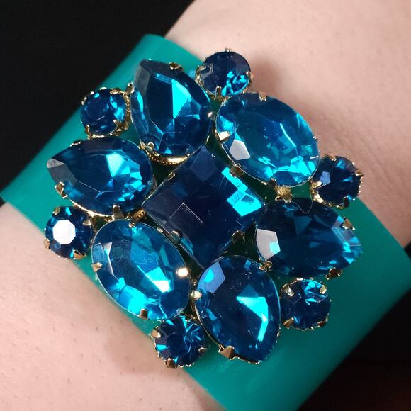 Modular Blue-Green Snap Clasp Bracelet - Customizable Vintage Charm - Picture 8 of 9